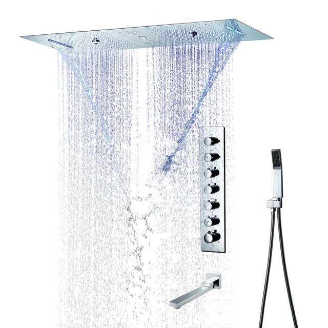 Fontana Dijon Remote Controlled Thermostatic LED Recessed Ceiling Mount Large Rainfall Waterfall Musical Shower System with Hand Shower